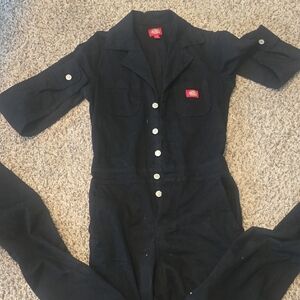 Dickies Black Button-Front Workwear Jumpsuit with Red Logo